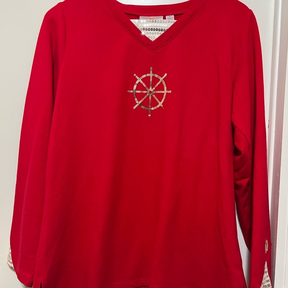 Quacker Factory Tunic Top  Red Anchors Sequins size M Long Sleeve. - Picture 5 of 8